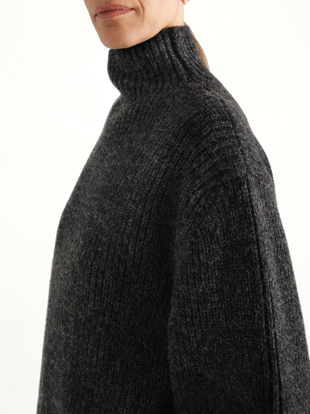 High Neck Sweater in Black/Mink Brown