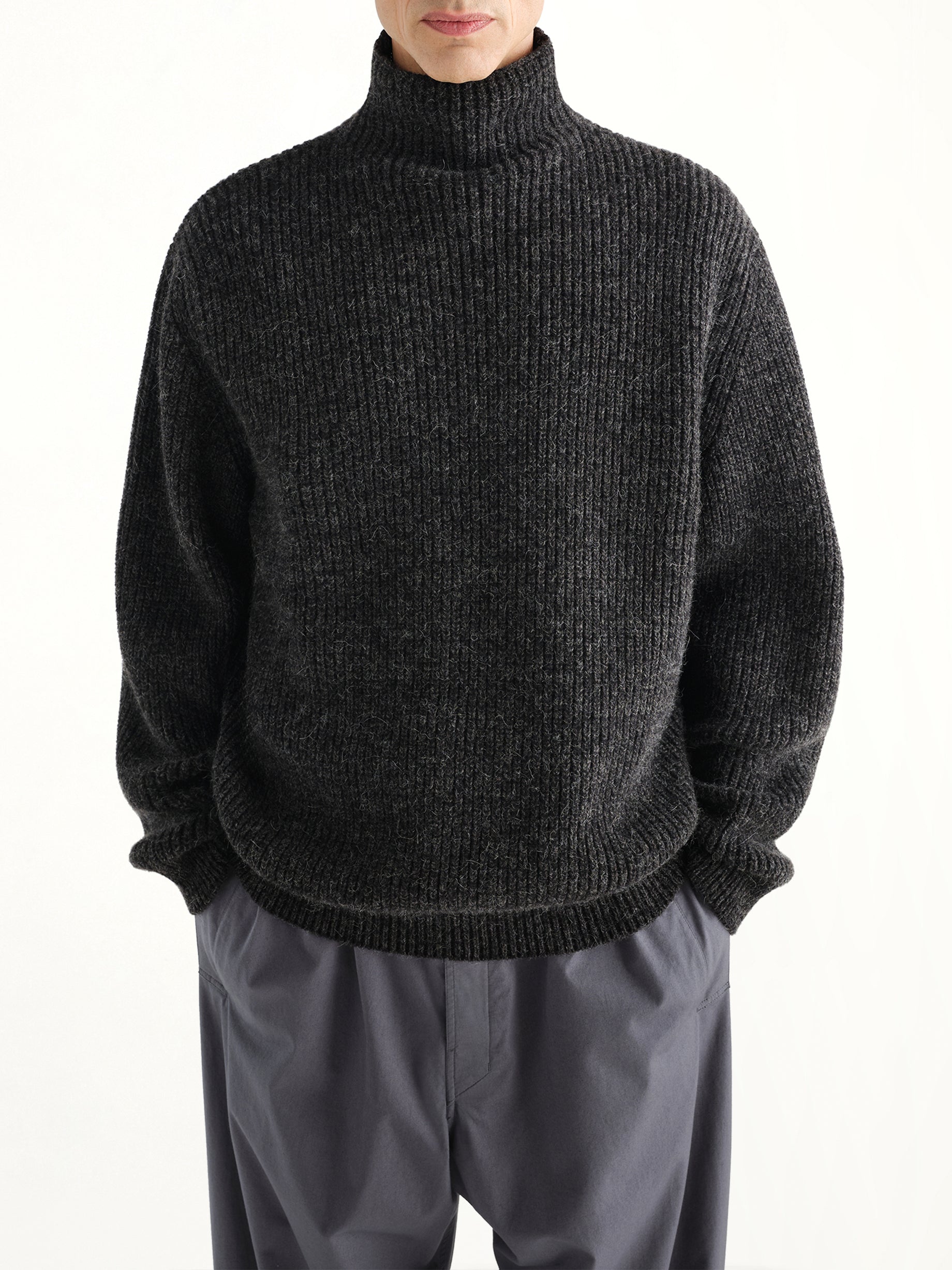 High Neck Sweater in Black/Mink Brown