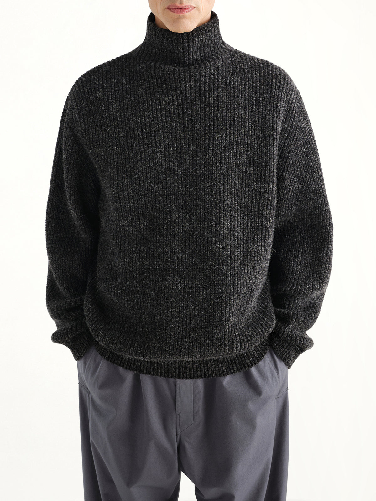 High Neck Sweater in Black/Mink Brown
