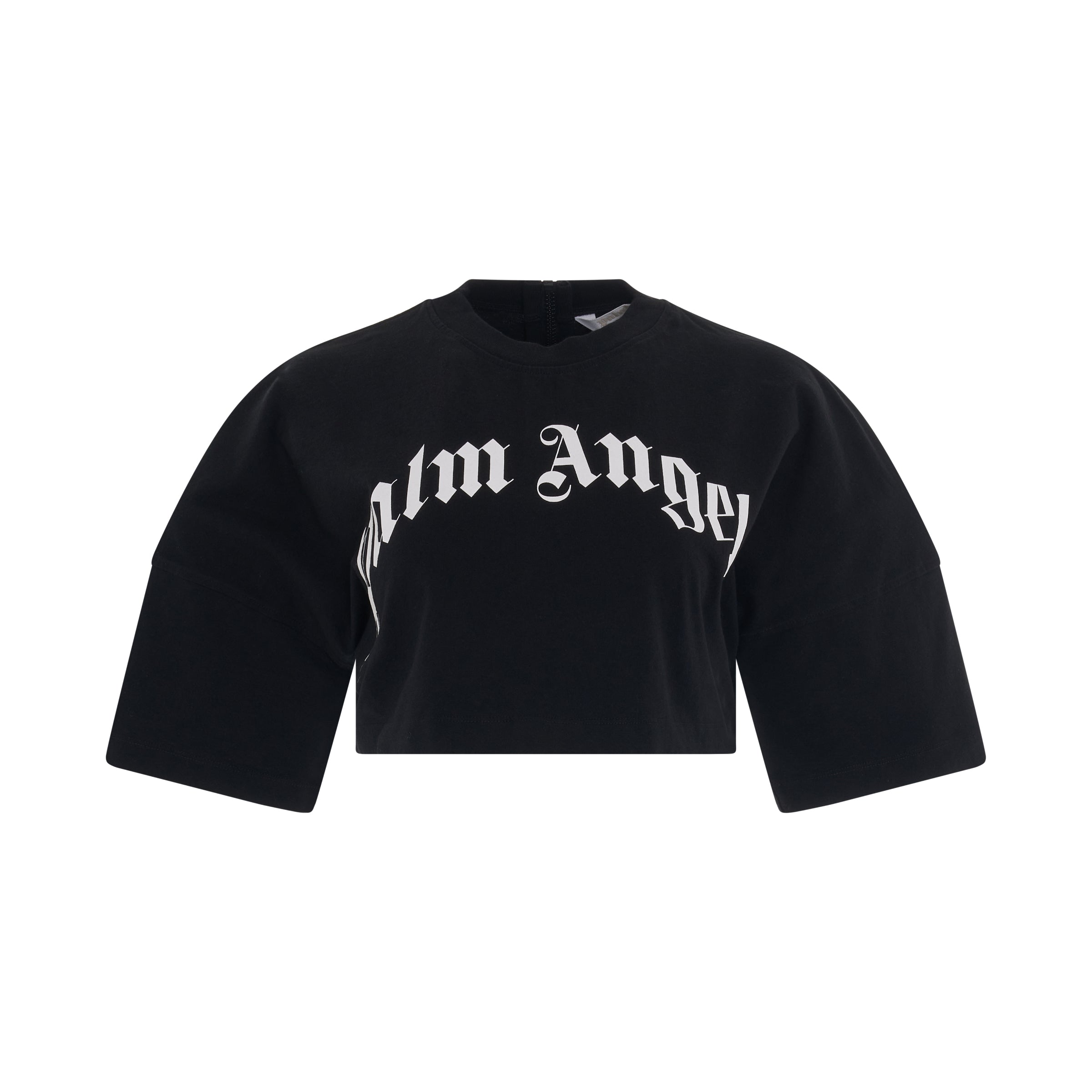 Curved Logo Back Zip Cropped T-Shirt in Black/White