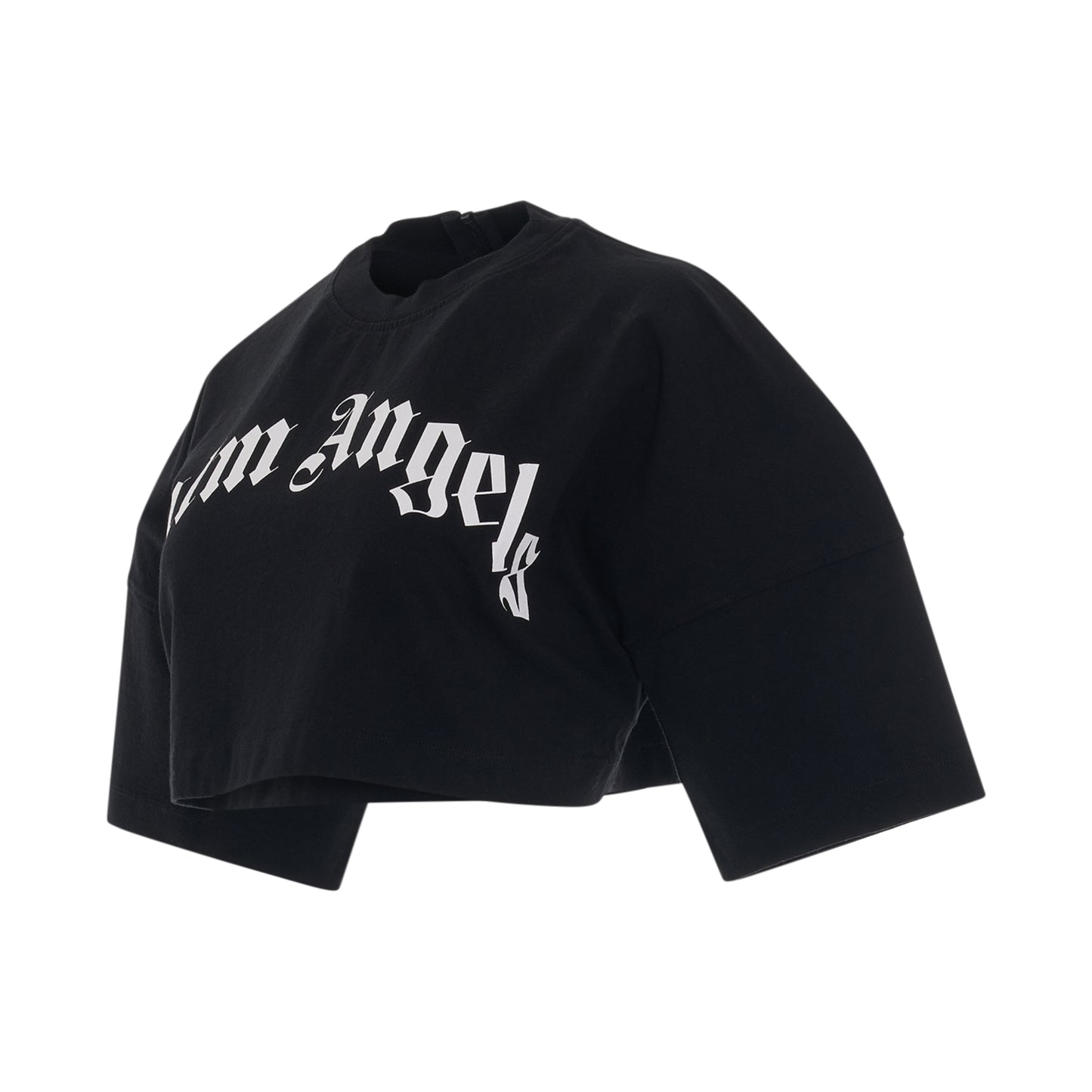 Curved Logo Back Zip Cropped T-Shirt in Black/White