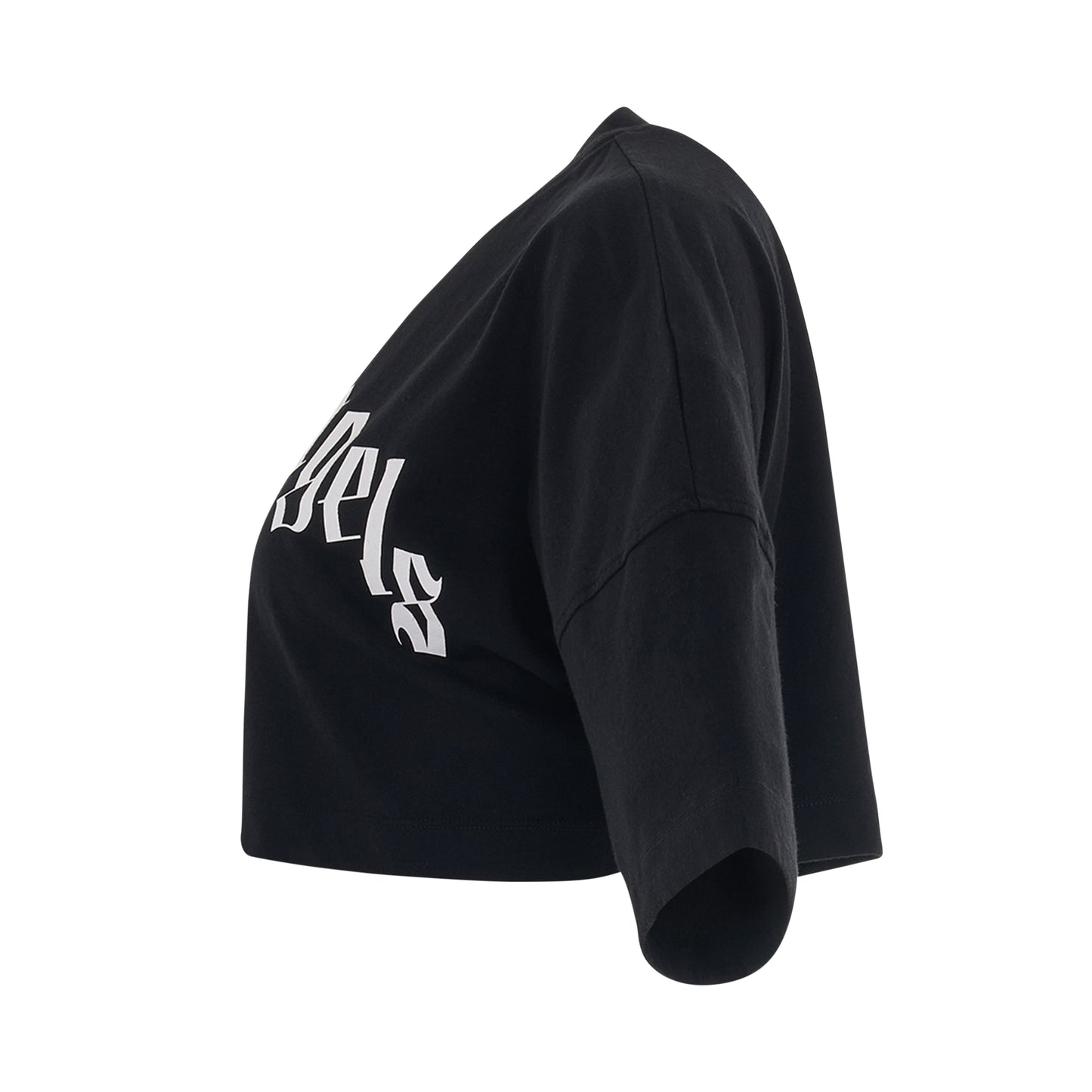 Curved Logo Back Zip Cropped T-Shirt in Black/White