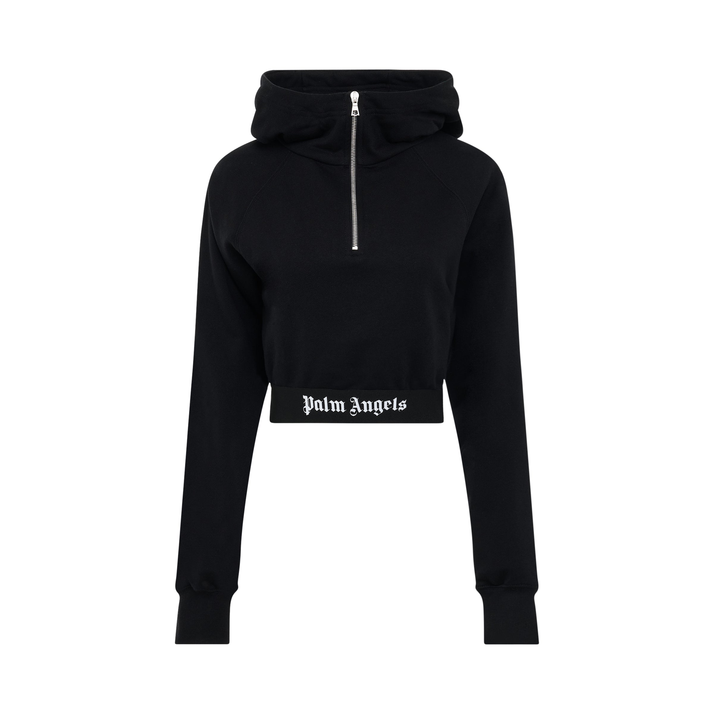 Logo Tape Zipped Hoodie in Black