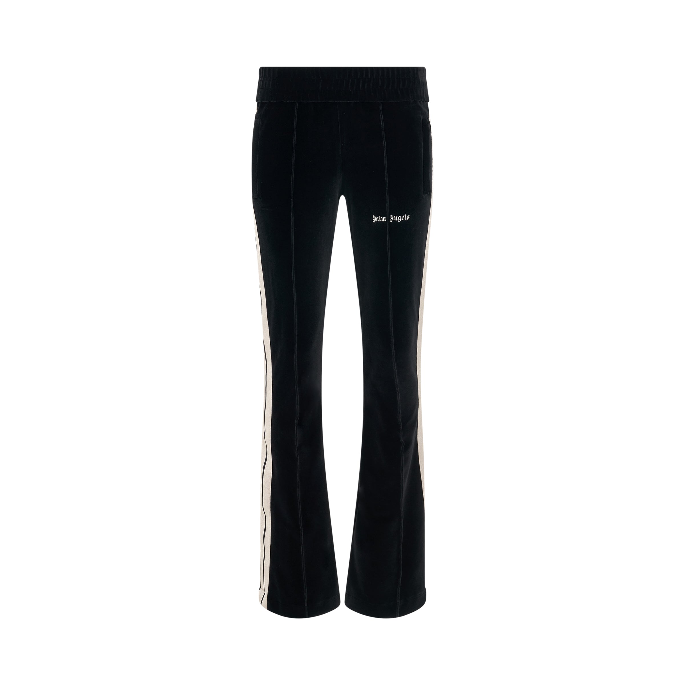 Velvet Flare Track Pants in Black/Off White