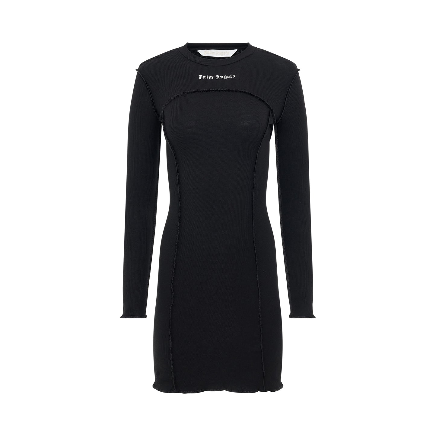 Logo Rib Long Sleeve Dress in Black/Off White