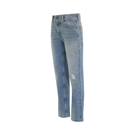 L Wash Straight Leg 5 Pockets Jeans in Light Blue