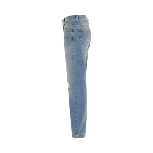 L Wash Straight Leg 5 Pockets Jeans in Light Blue