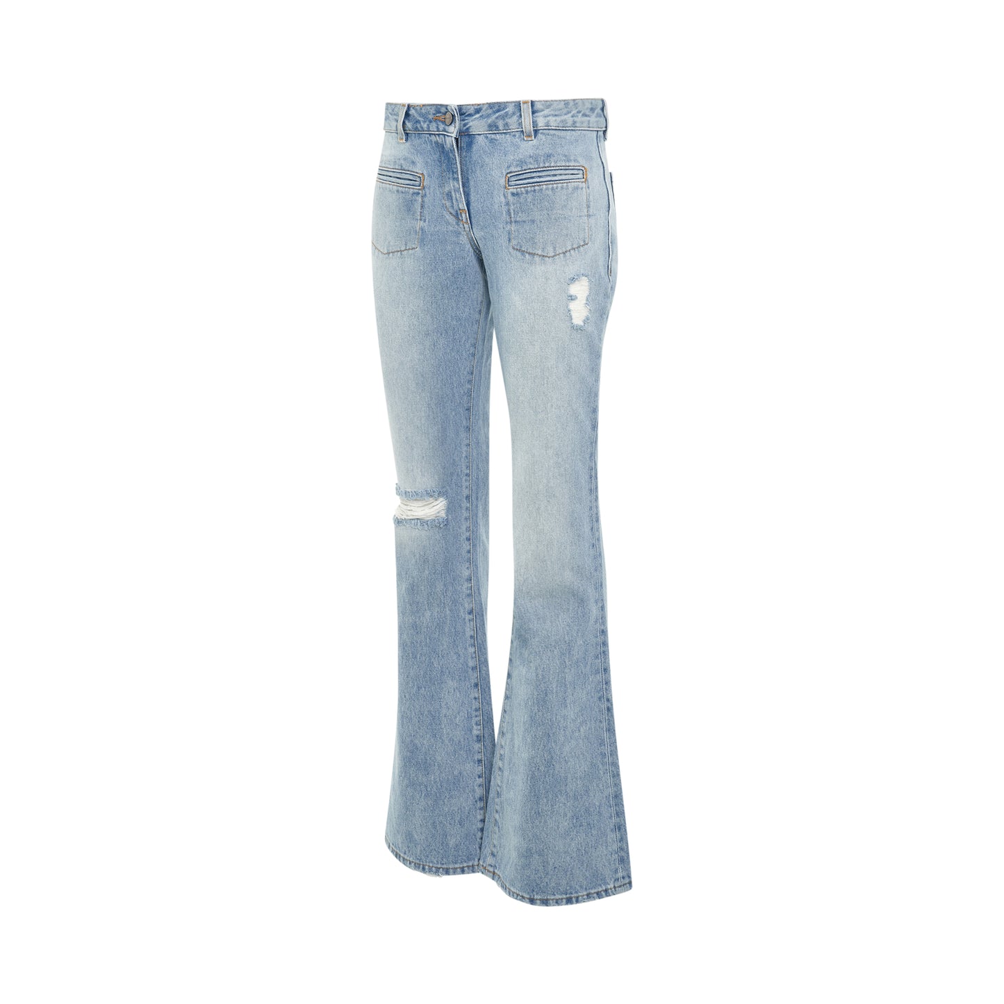 Low-rise Bootcut Denim Pants in Light Blue/Brown