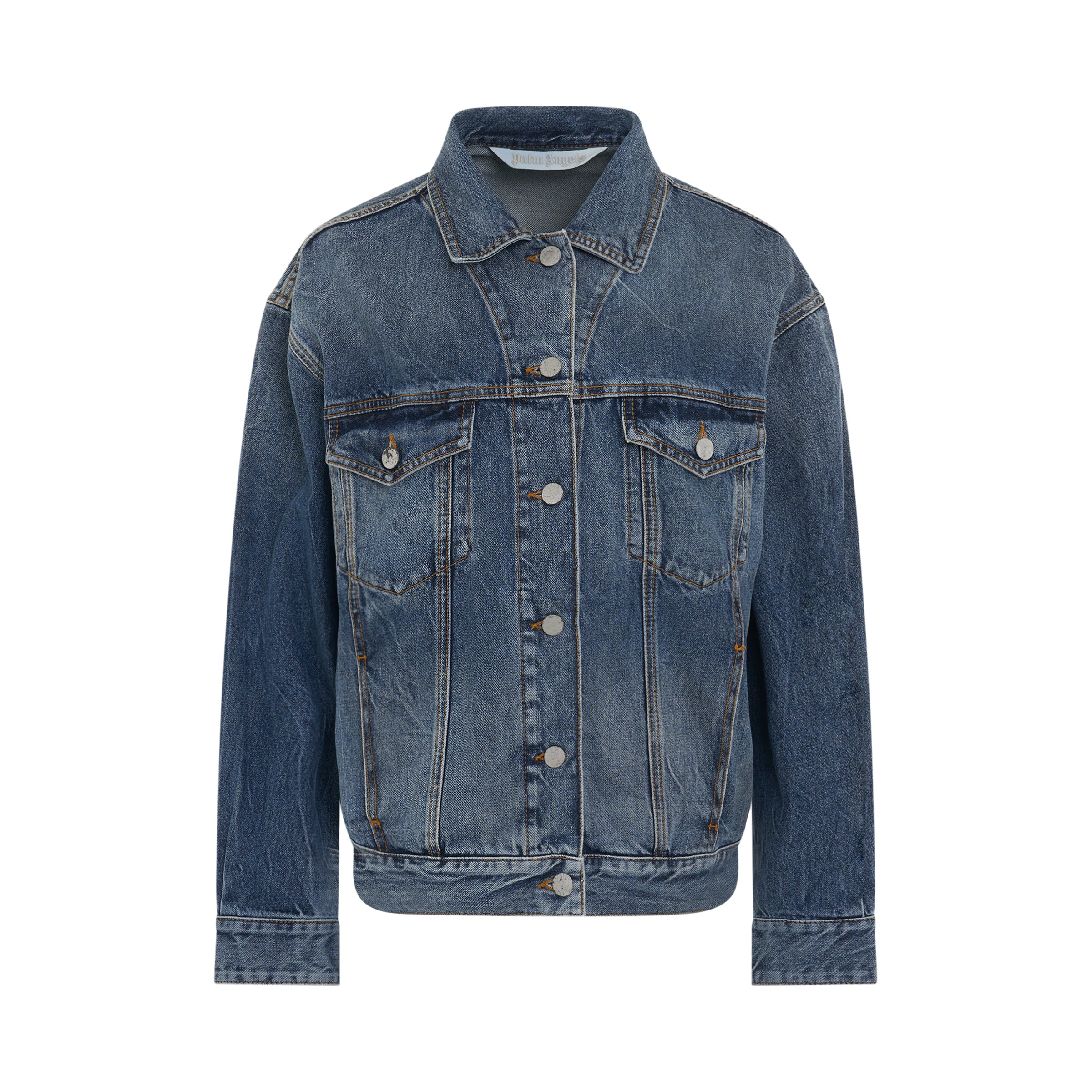 Raw Patch Oversize Denim Jacket in Cobalt Blue/Brown