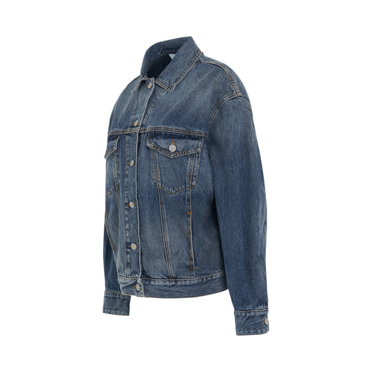 Raw Patch Oversize Denim Jacket in Cobalt Blue/Brown