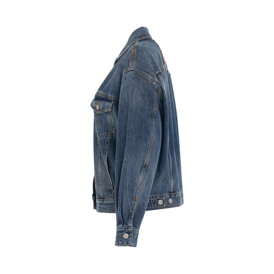 Raw Patch Oversize Denim Jacket in Cobalt Blue/Brown