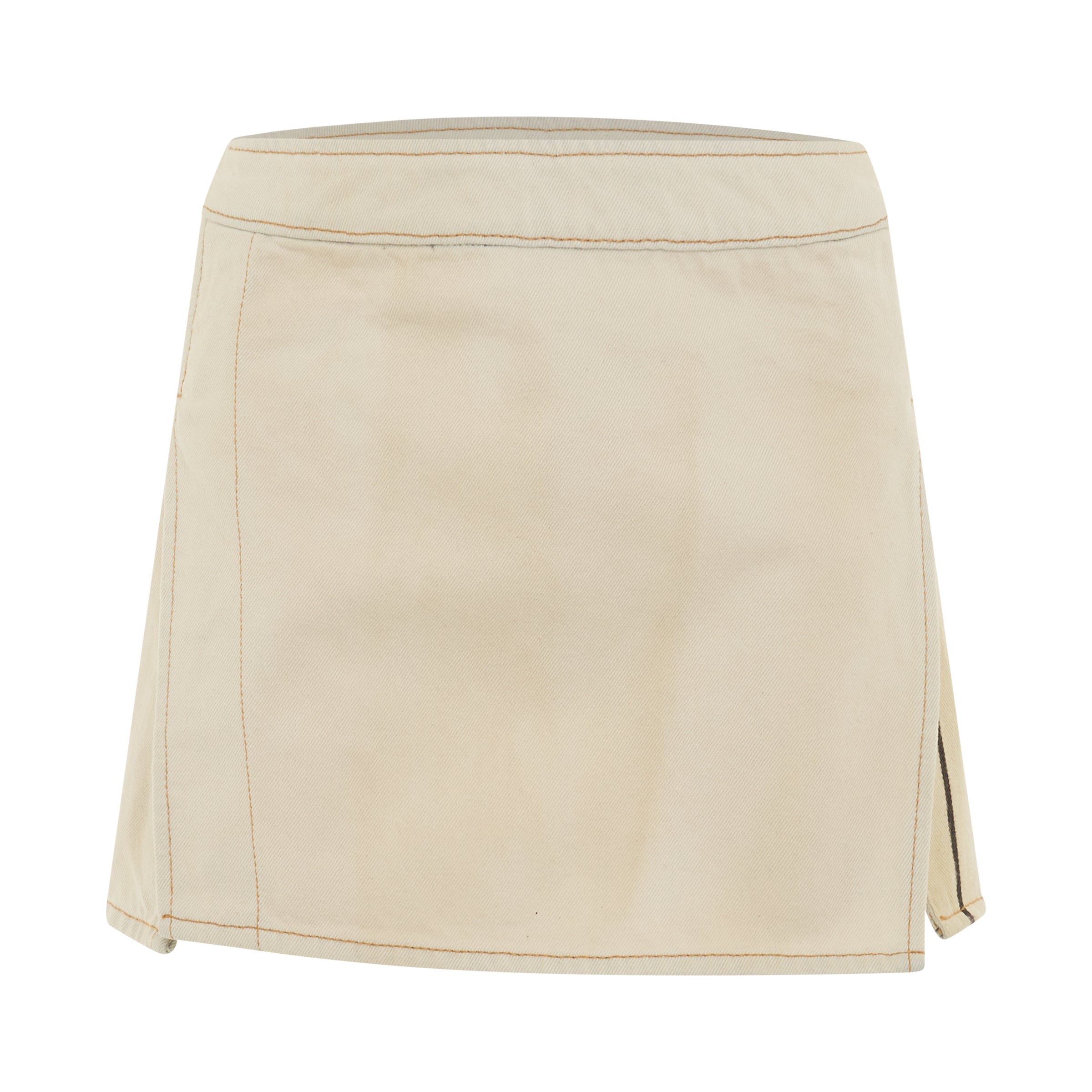 Bull Denim Mini Skirt in Off White/Brown