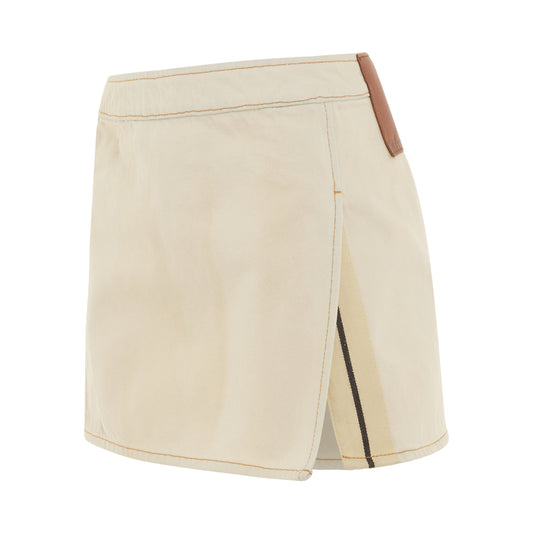 Bull Denim Mini Skirt in Off White/Brown