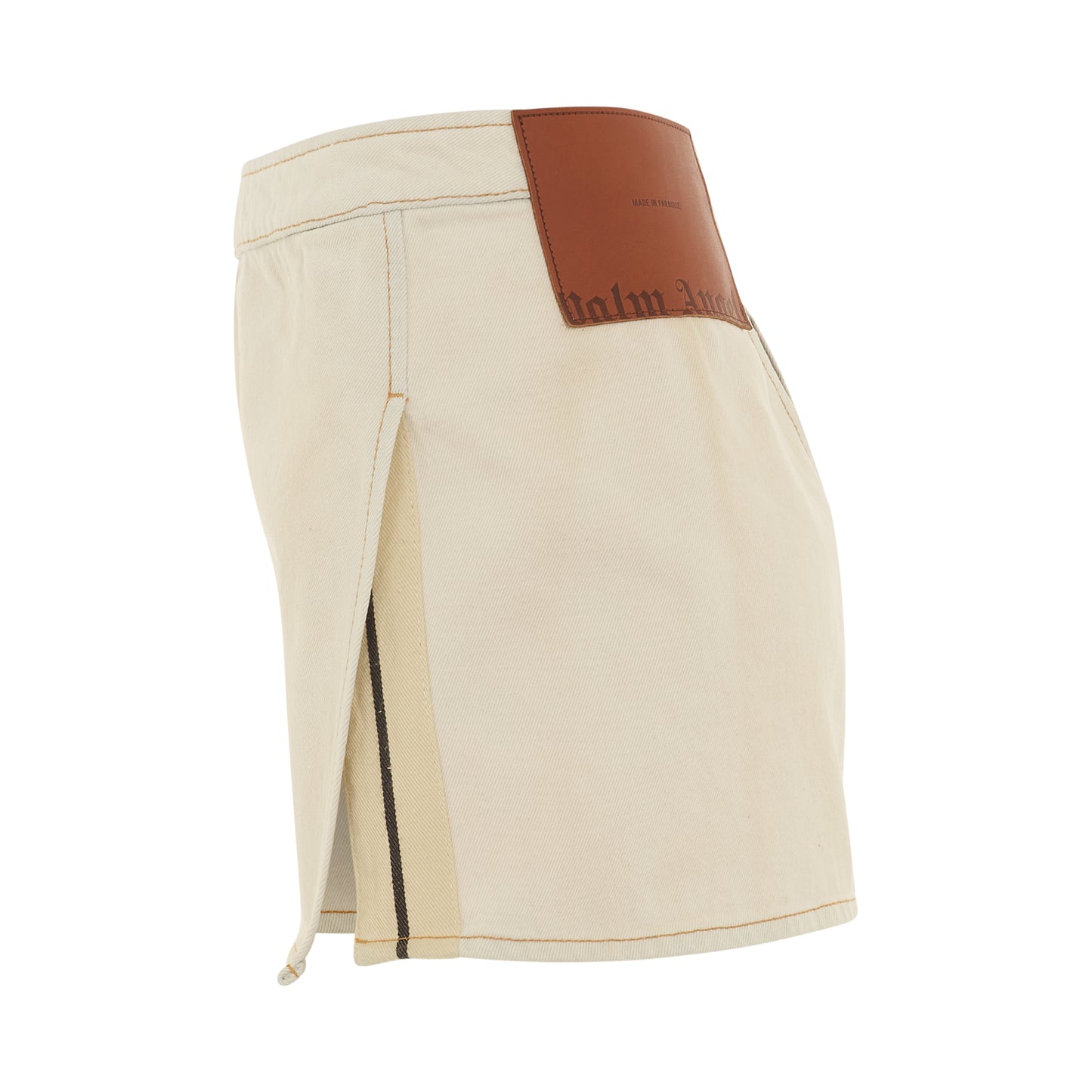 Bull Denim Mini Skirt in Off White/Brown