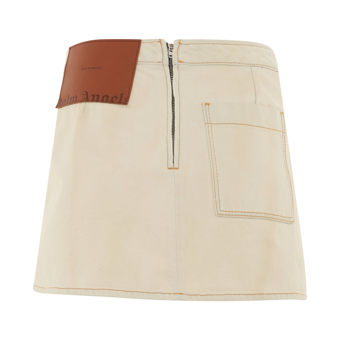 Bull Denim Mini Skirt in Off White/Brown