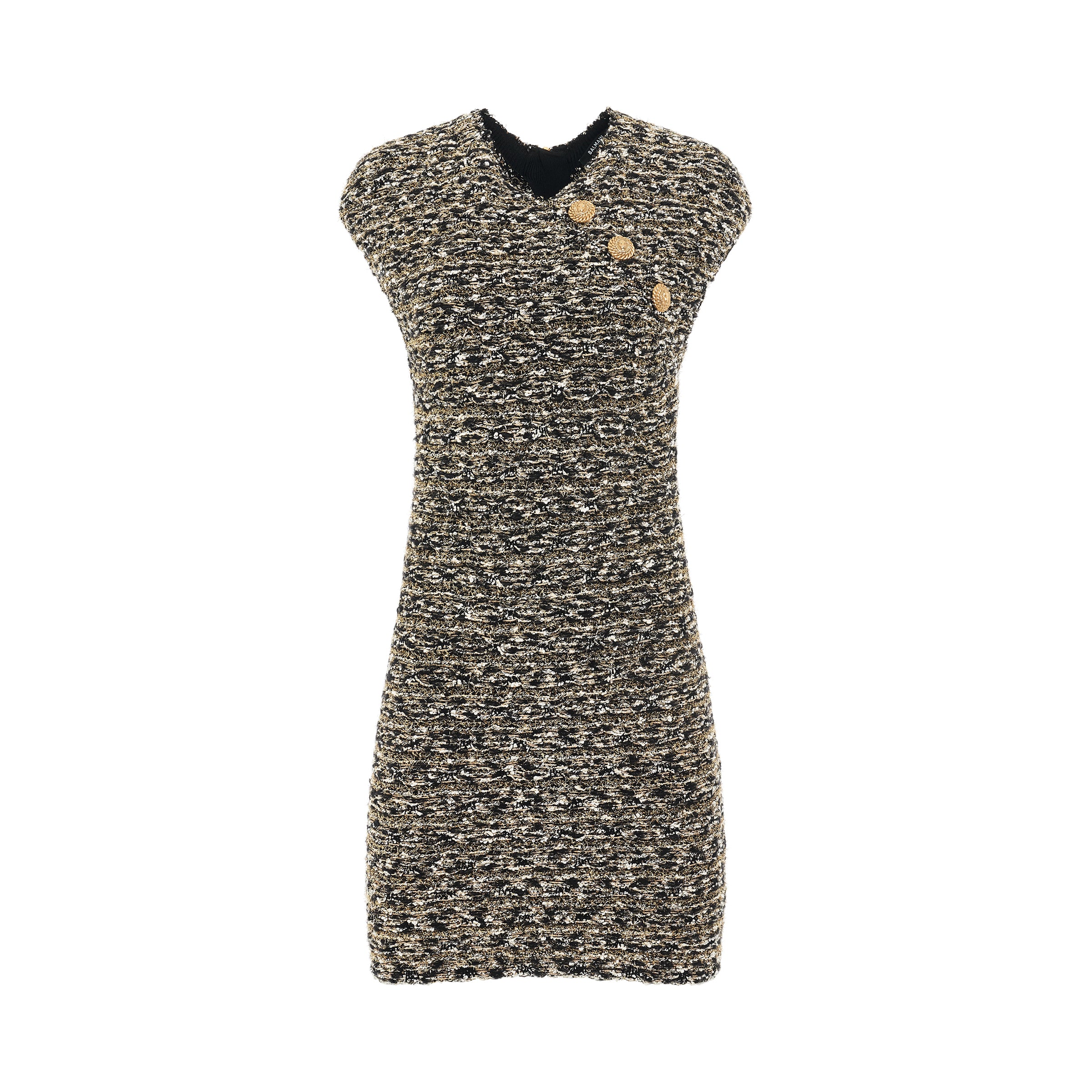 Sleeveless Tweed Short Dress in Black/Gold