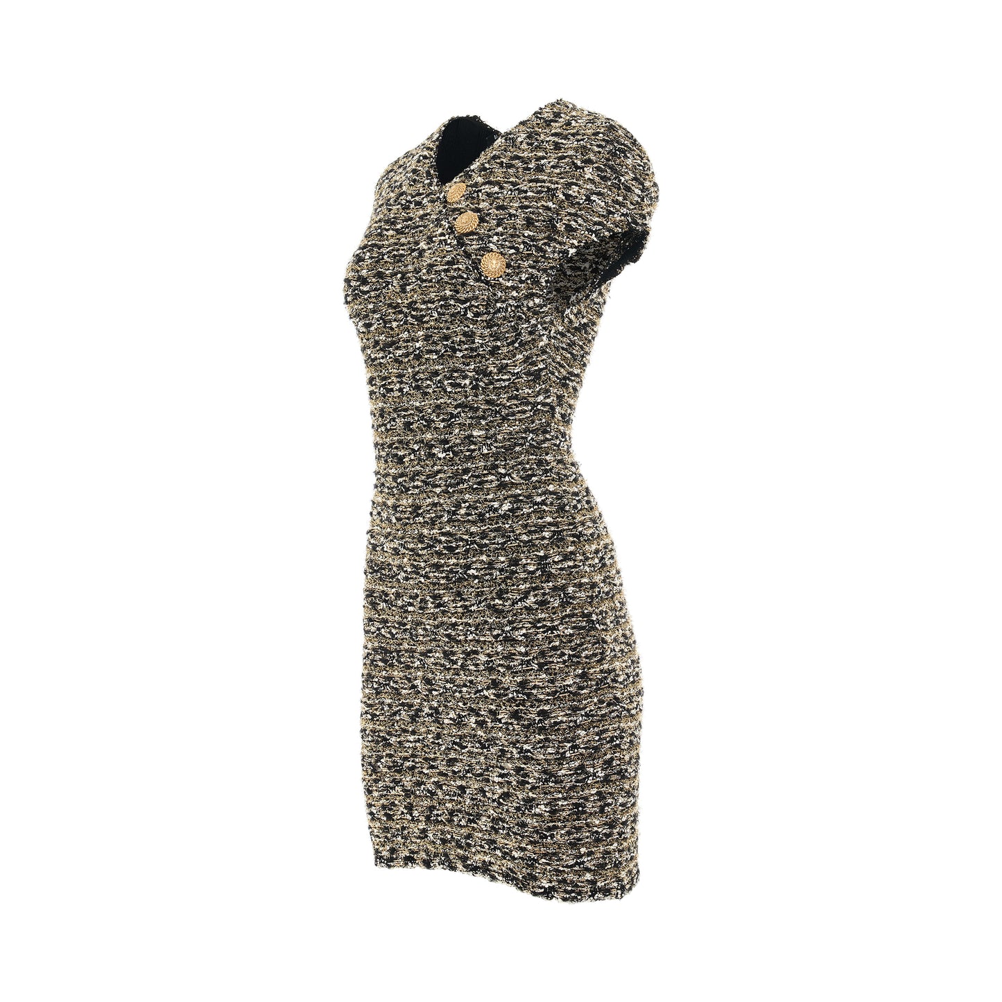 Sleeveless Tweed Short Dress in Black/Gold
