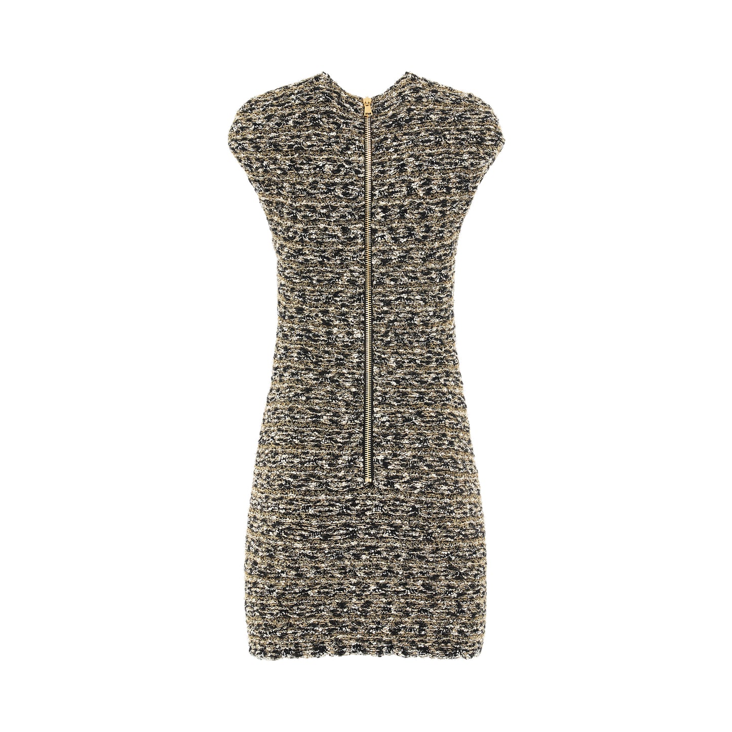 Sleeveless Tweed Short Dress in Black/Gold