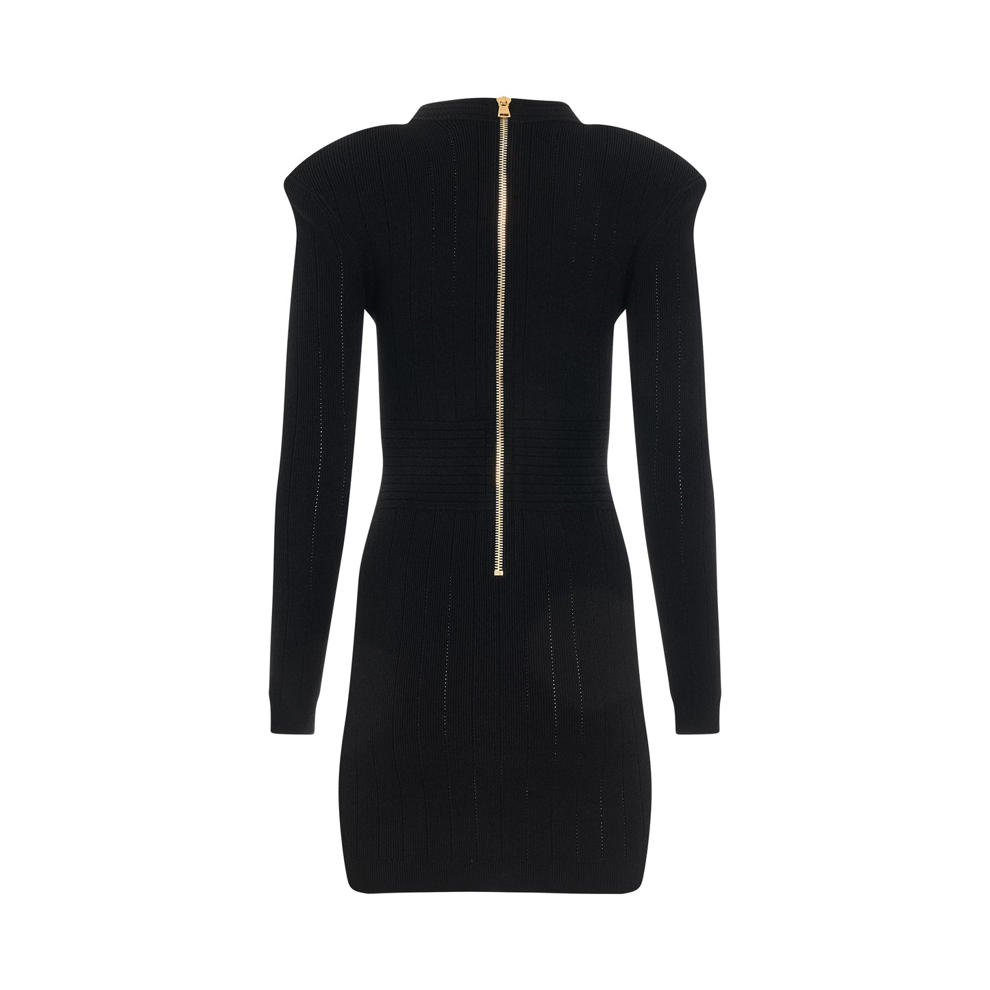 V-Neck Buttoned Knit Short Dress in Black