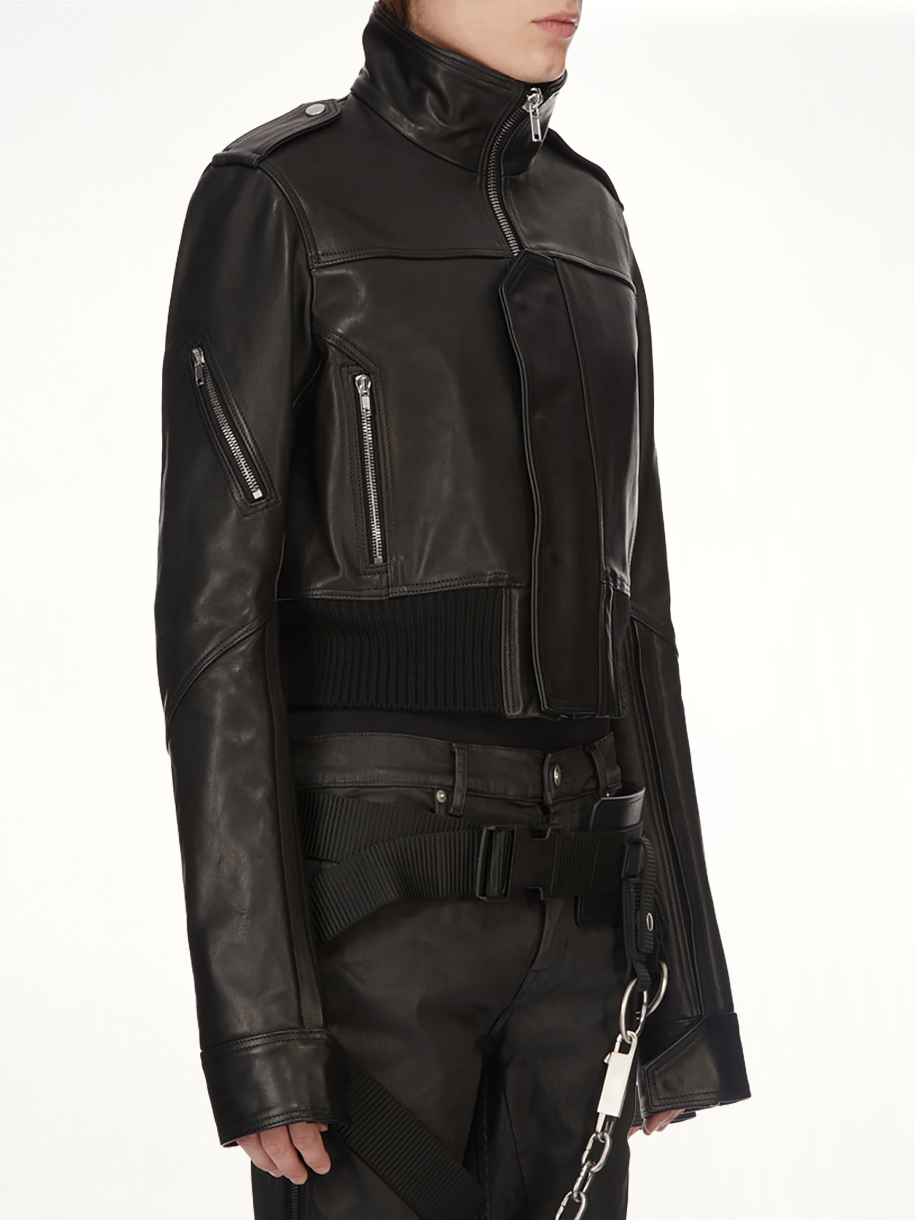 RICK OWENS Rev Leather Jacket in Black Side View from MARAIS