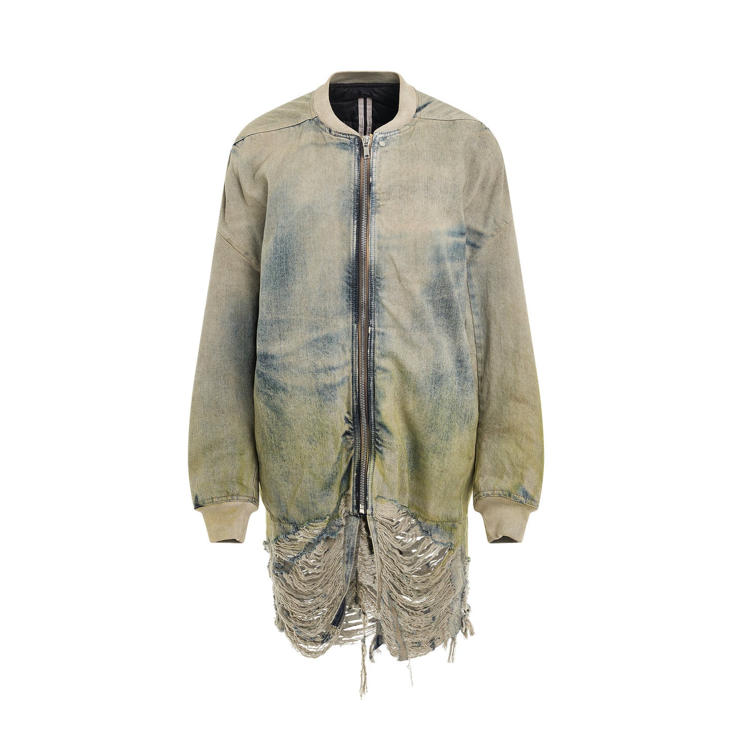 Jumbo Peter Flight Denim Bomber Jacket in Pearl/Acid Degrade