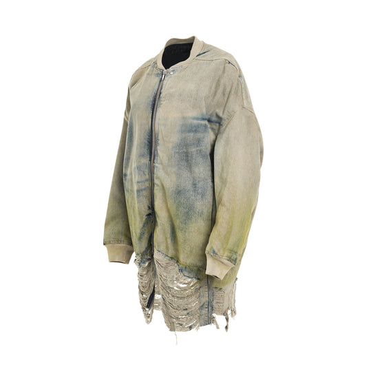 Jumbo Peter Flight Denim Bomber Jacket in Pearl/Acid Degrade