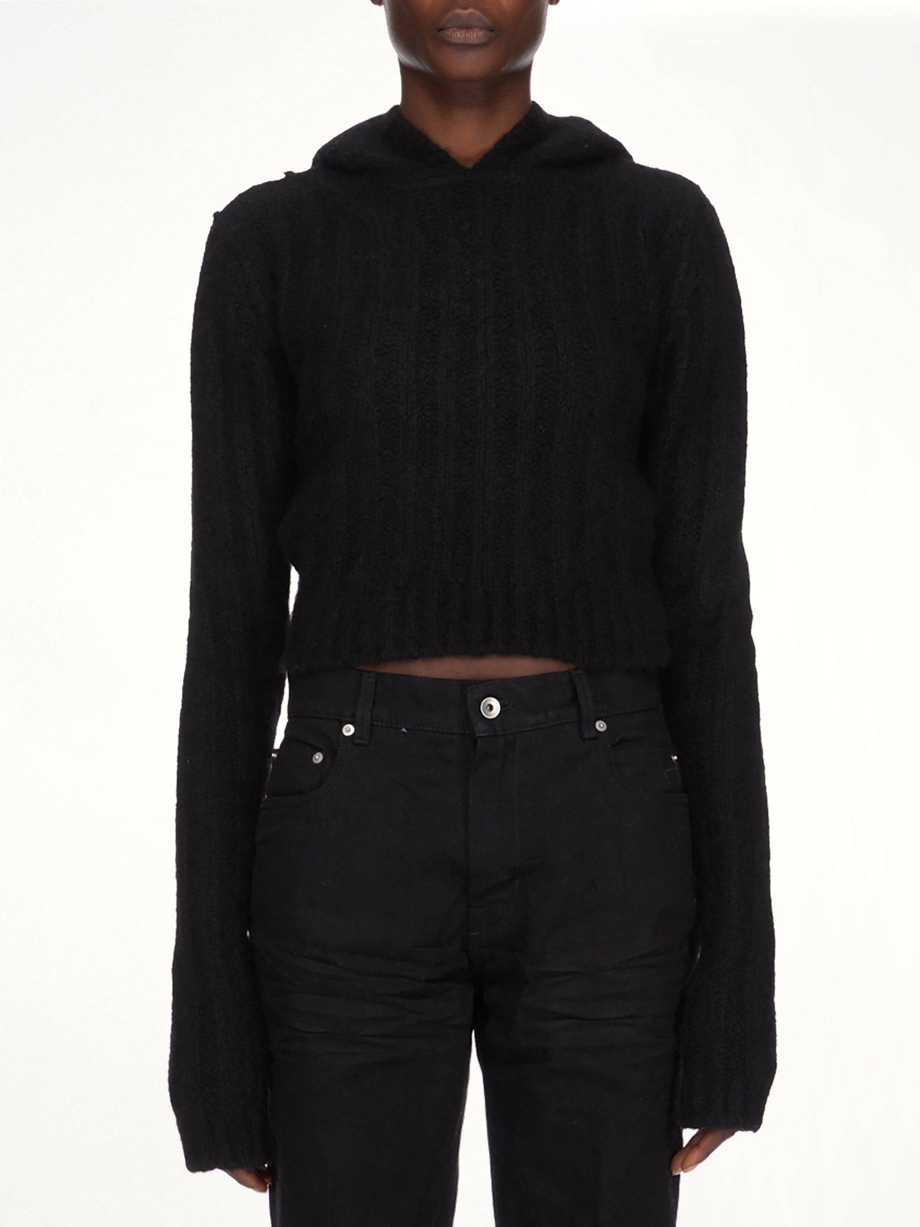 LS Cropped Hooded Top in Black