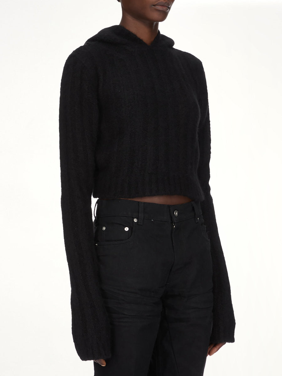 LS Cropped Hooded Top in Black