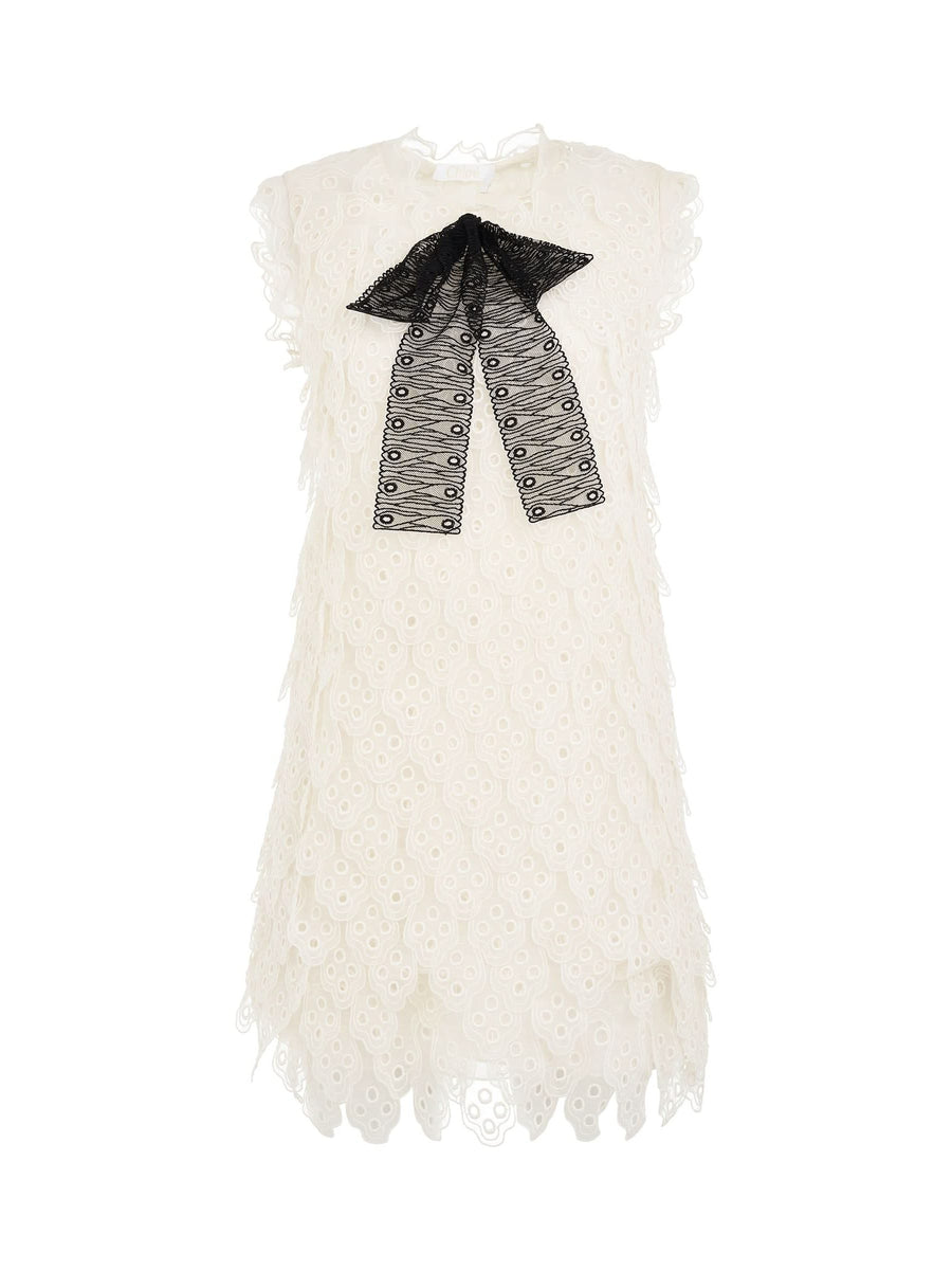 Dress in White with Black Bow