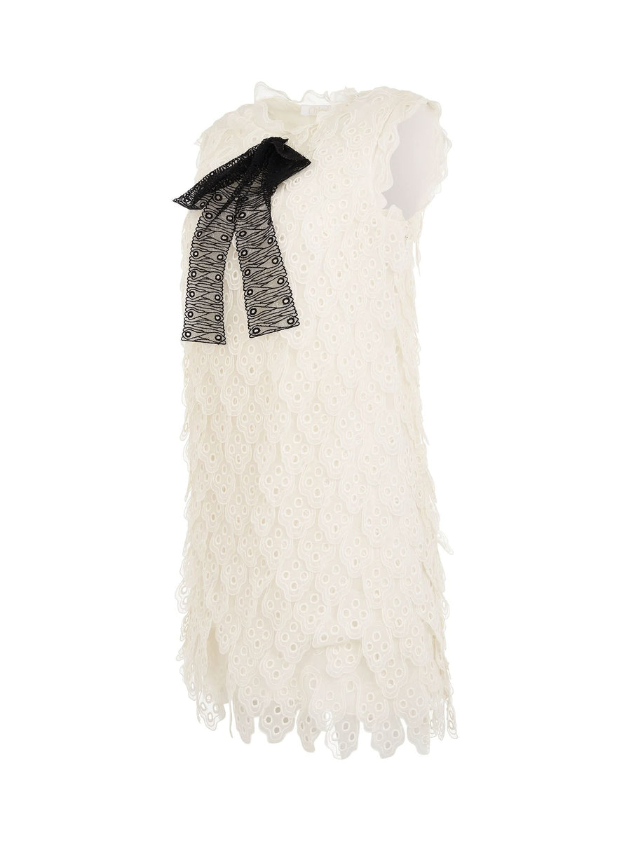 Dress in White with Black Bow