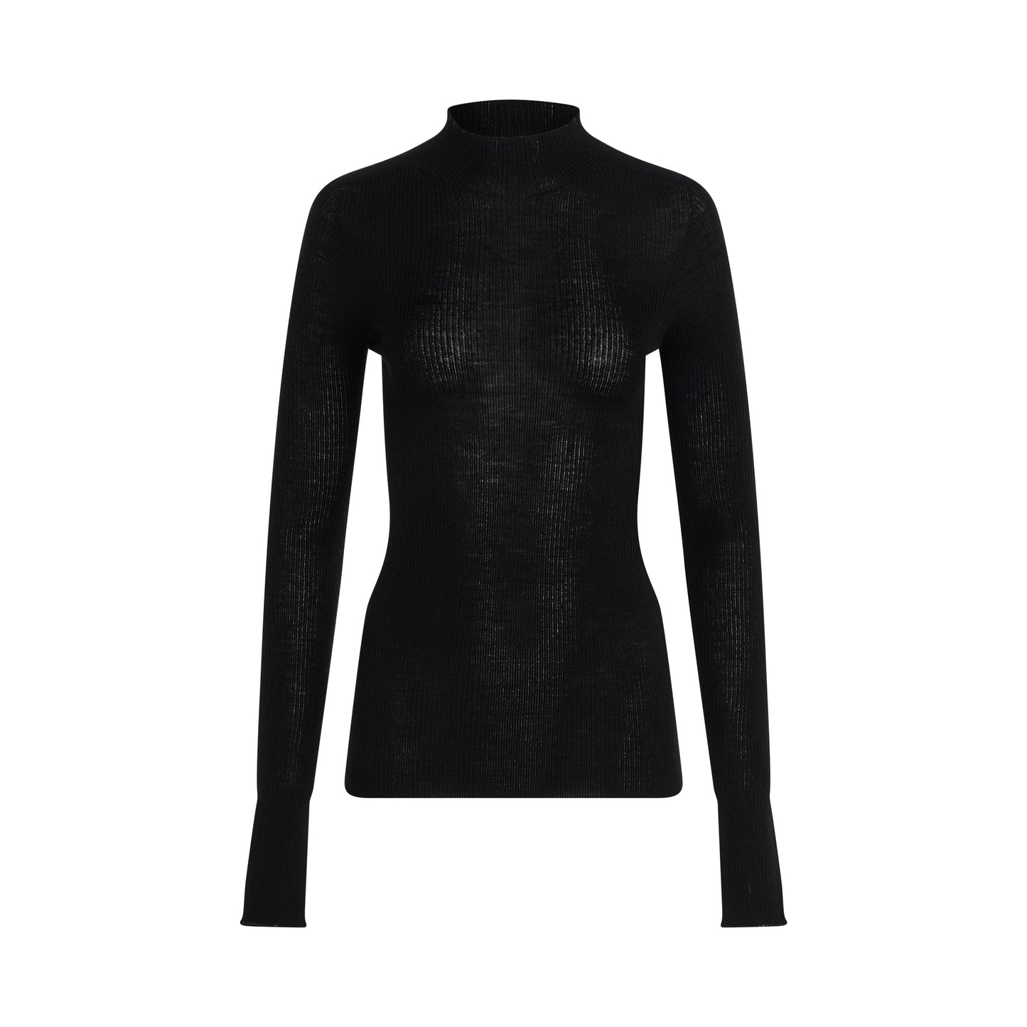 Ribbed Knit Lupetto Sweater in Black