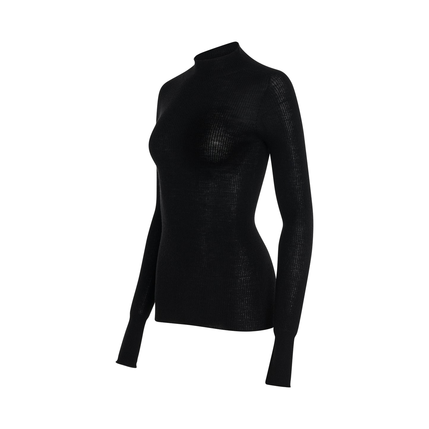 Ribbed Knit Lupetto Sweater in Black