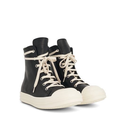 Washed Calf High Sneaker in Black/Milk