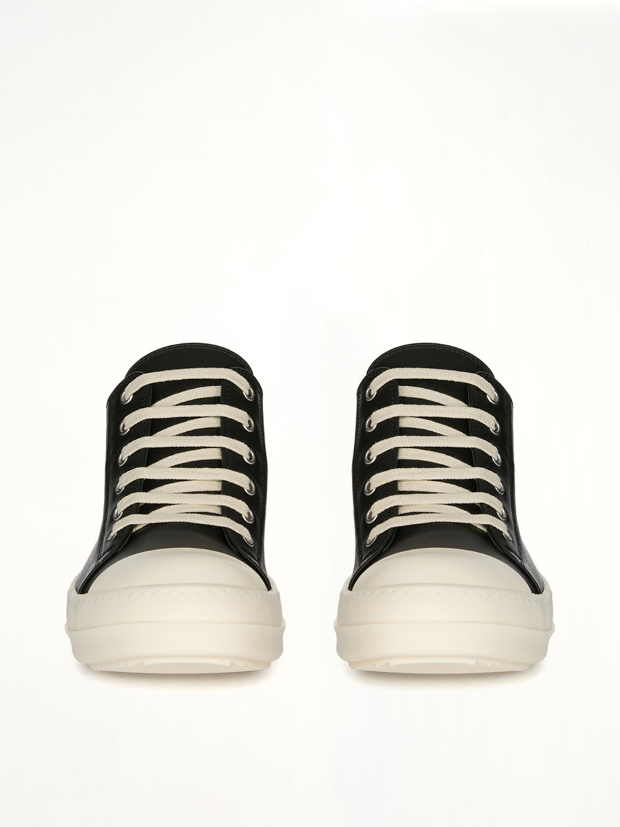 Low Sneaks in Black/Milk Front View | RICK OWENS