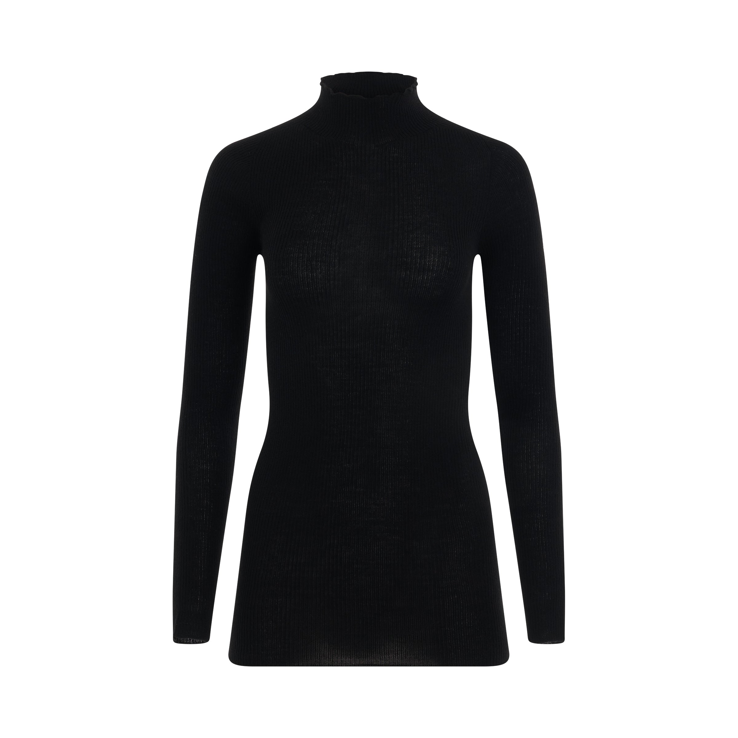 Ribbed Lupetto Knit Sweater in Black