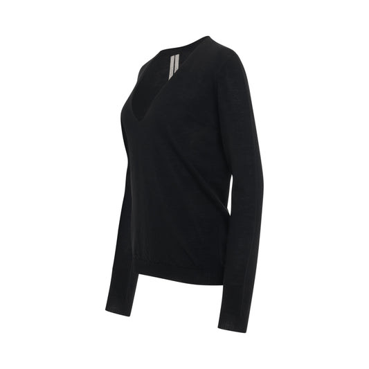 Soft V Neck Knit Sweater in Black