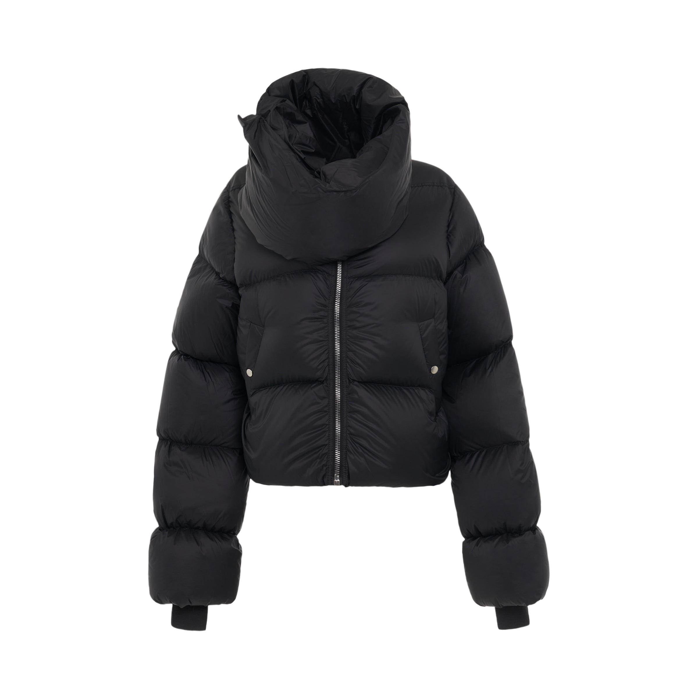 Funnel Neck Nylon Down Jacket in Black