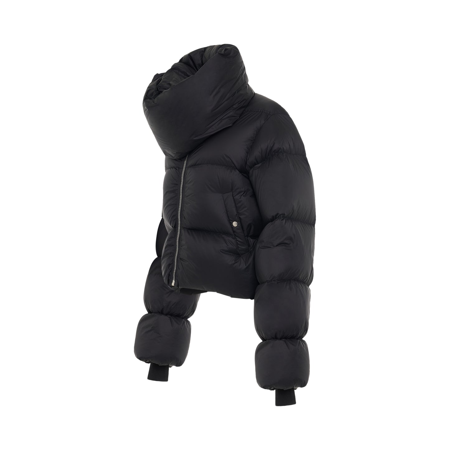 Funnel Neck Nylon Down Jacket in Black