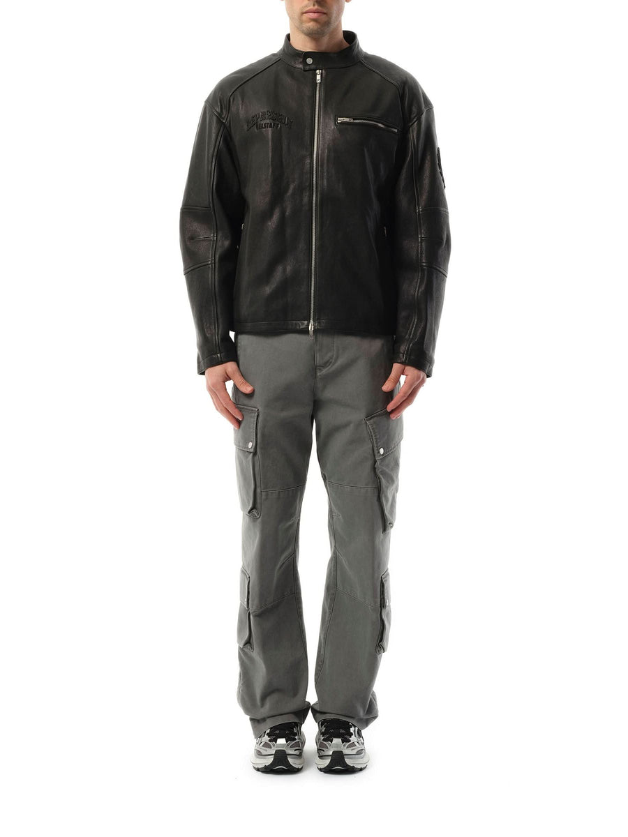 Represent Belstaff Leather Race Jacket in Black