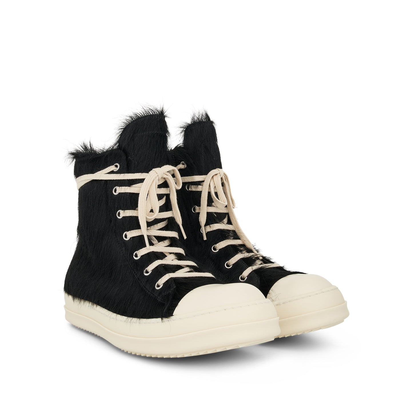 High Top Fur Sneaker in Black/Milk