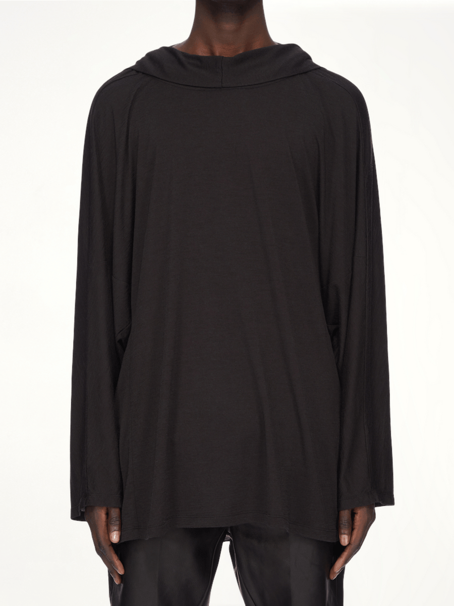 Silk Wool Hooded Tunic in Black