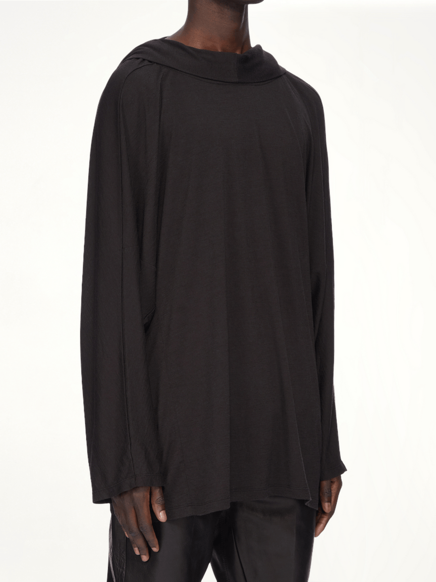 Silk Wool Hooded Tunic in Black