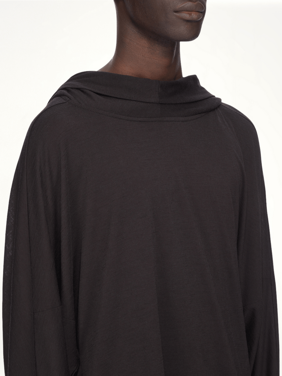 Silk Wool Hooded Tunic in Black