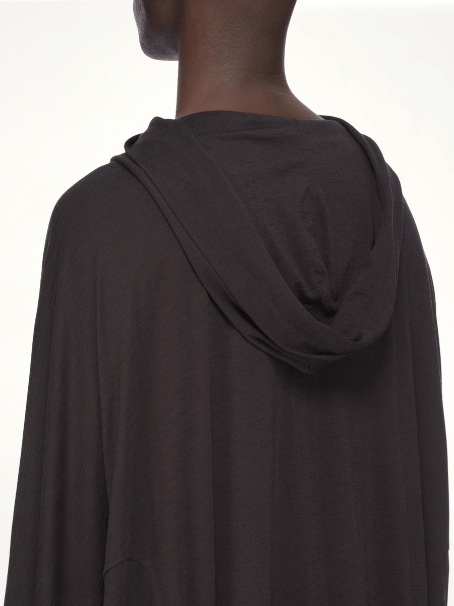 Silk Wool Hooded Tunic in Black