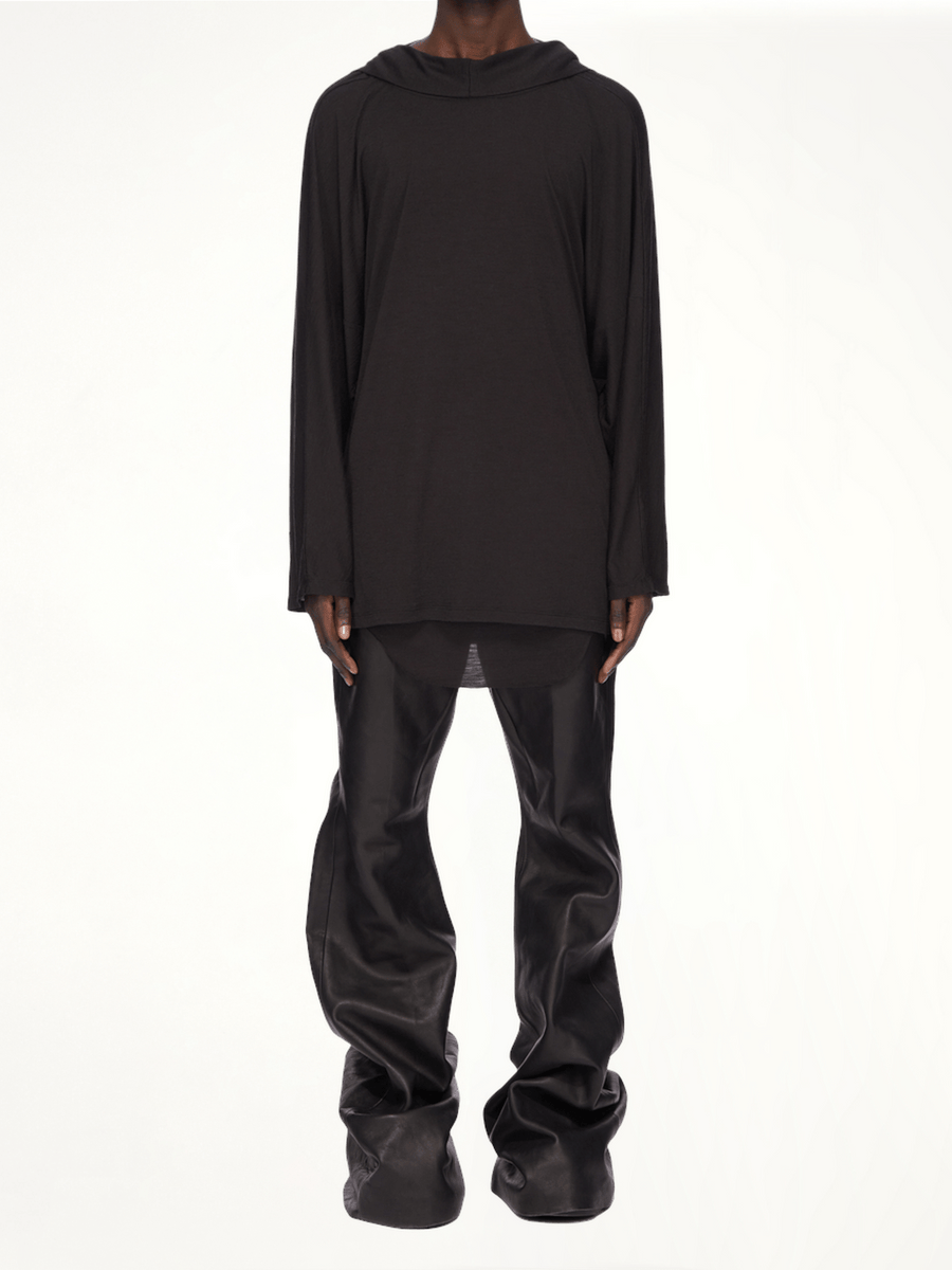 Silk Wool Hooded Tunic in Black