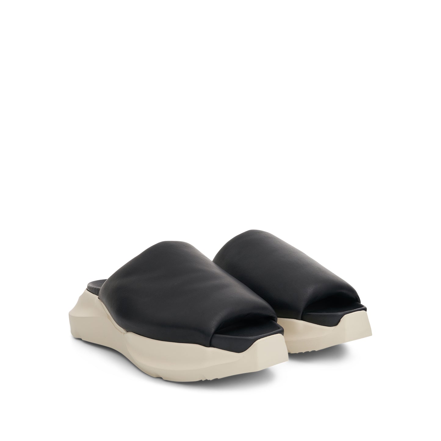 Leather Padded Slippers in Black/Milk