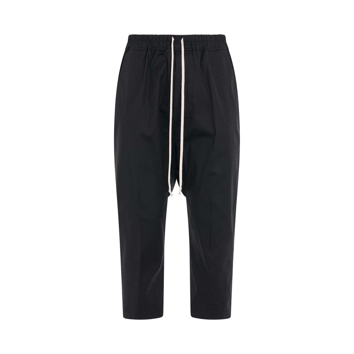 Heavy Cotton Drawstring Cropped Pants in Black