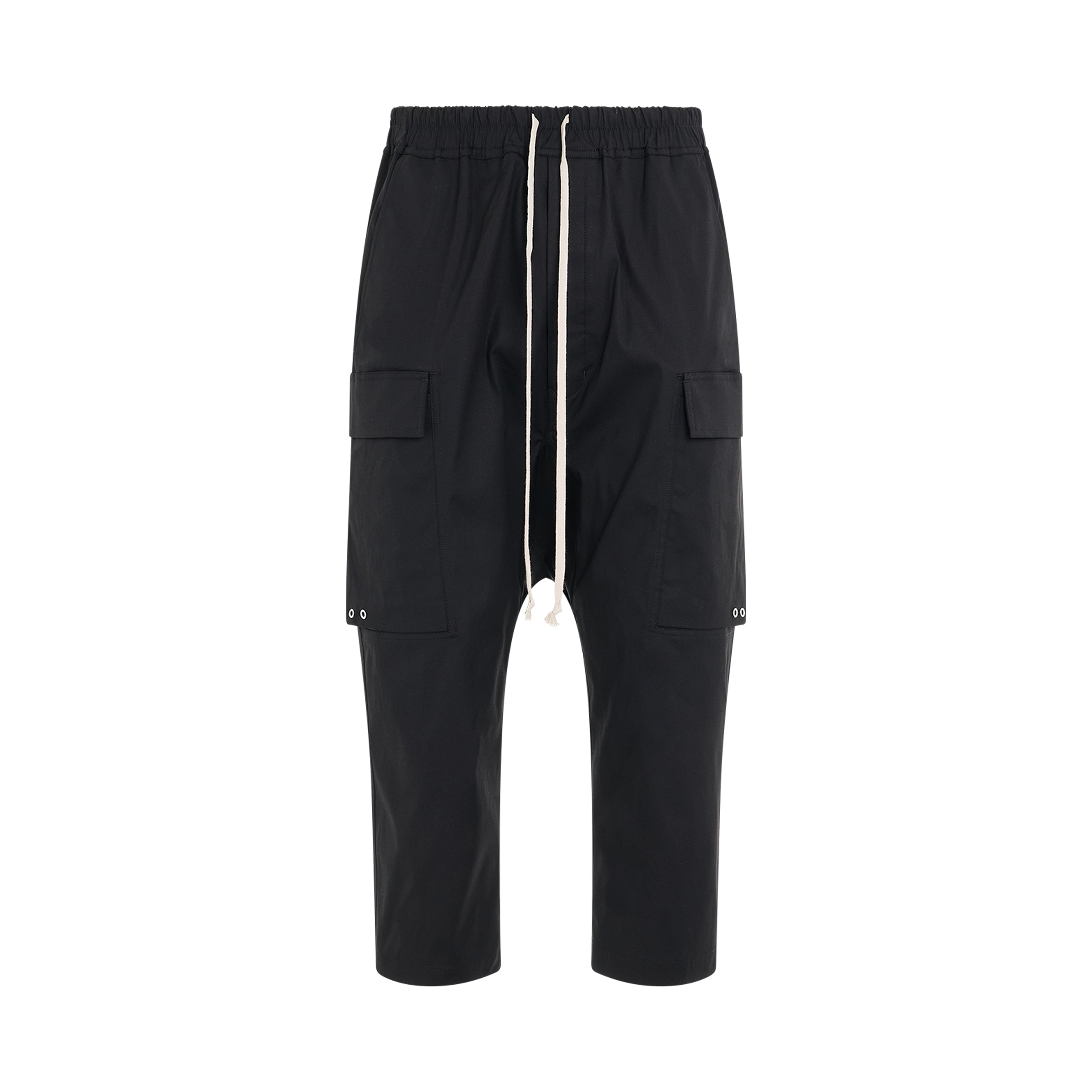 Heavy Cotton Cargo Cropped Pants in Black