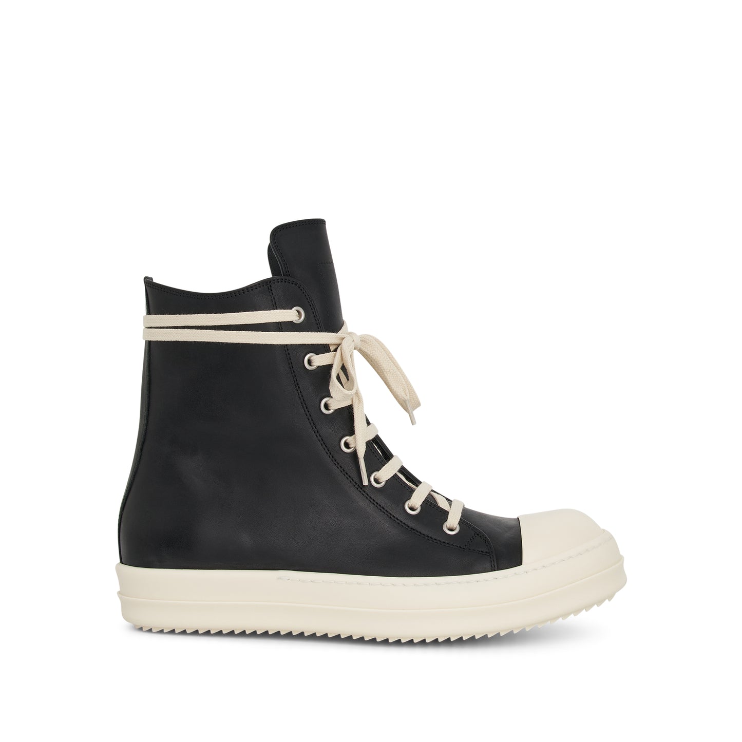 Washed Calf High Top Leather Sneaker in Black/Milk