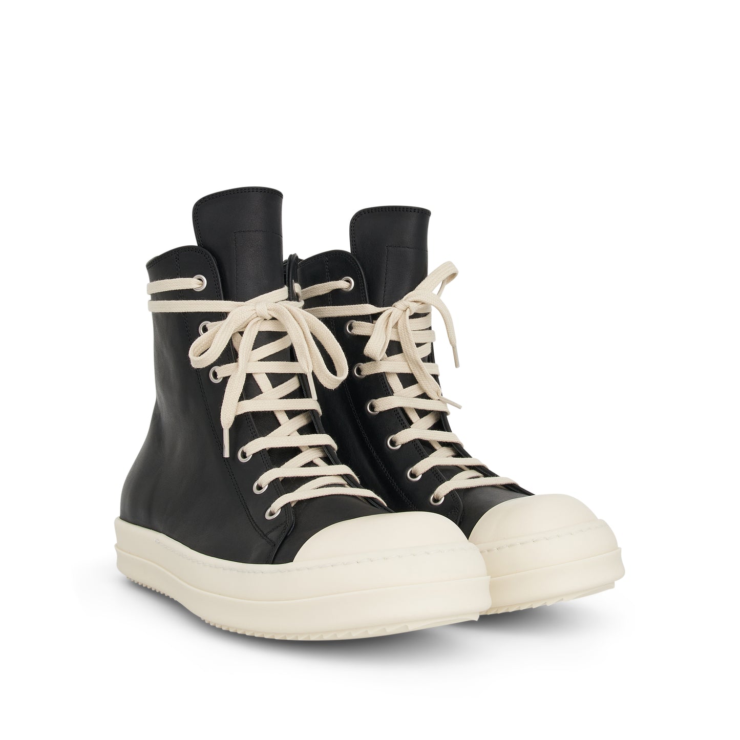 Washed Calf High Top Leather Sneaker in Black/Milk